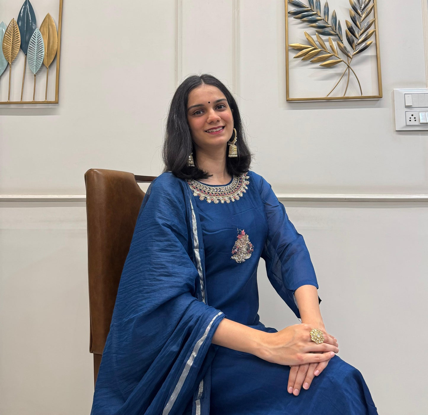 Blue Mul Chanderi Silk Kurta Pant Set With Handwork And Stunning Chanderi Dupatta.