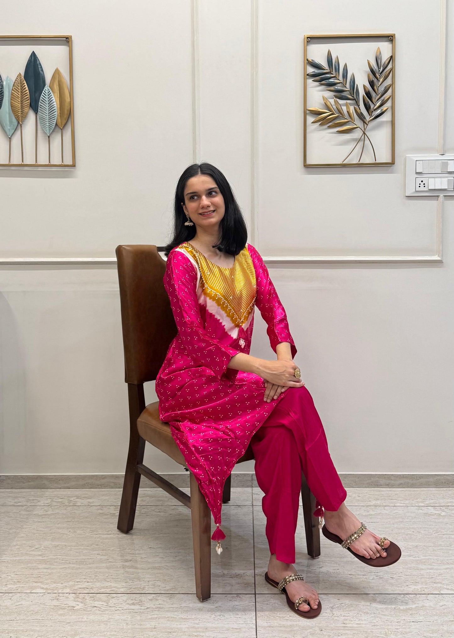 Soft Gaji Silk In Bandhani Prints With Minimal Detailing.