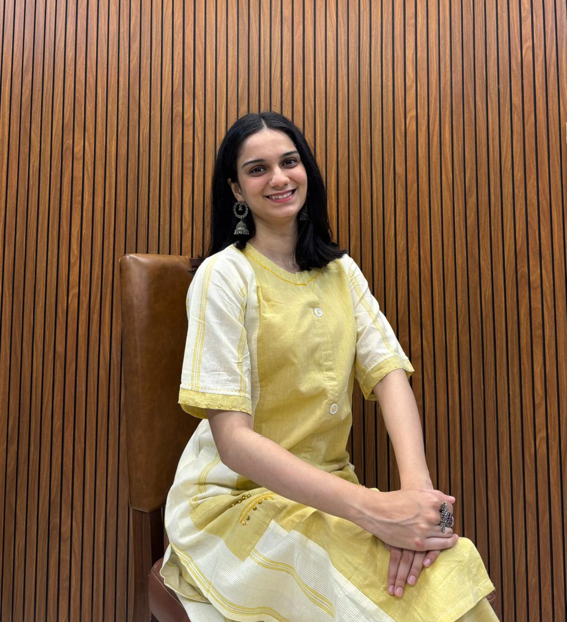 Kurta Palazzo Set In Mustard Shade With Fine Pocket Work In Handloom Cotton.