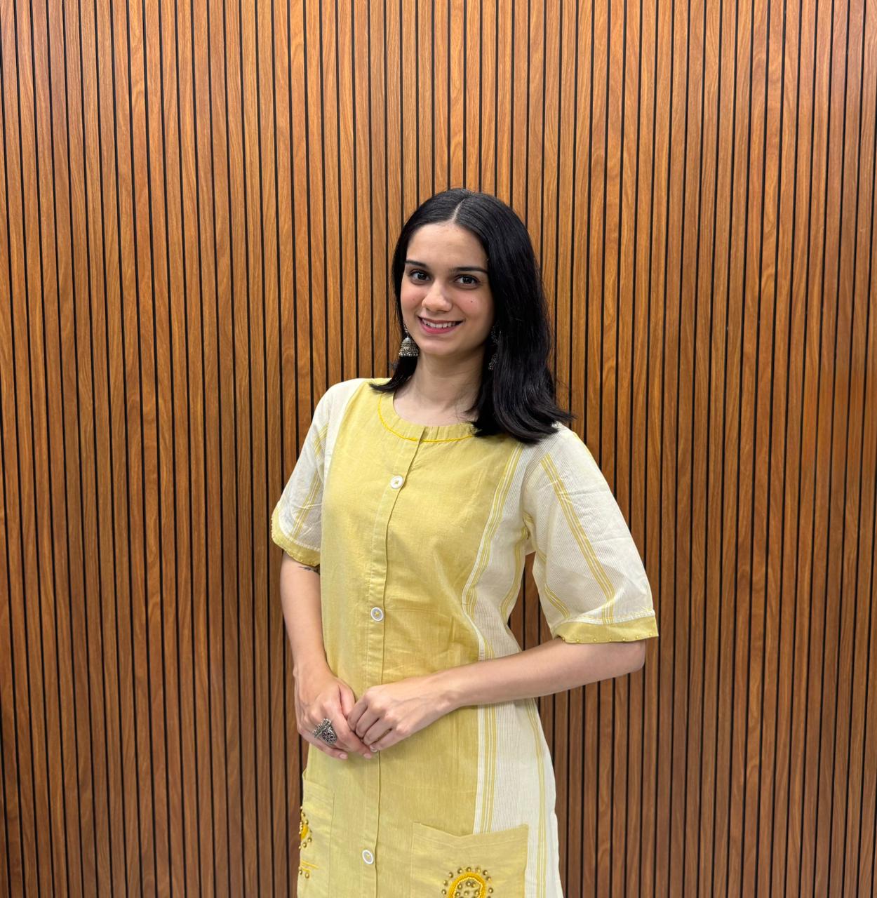 Kurta Palazzo Set In Mustard Shade With Fine Pocket Work In Handloom Cotton.