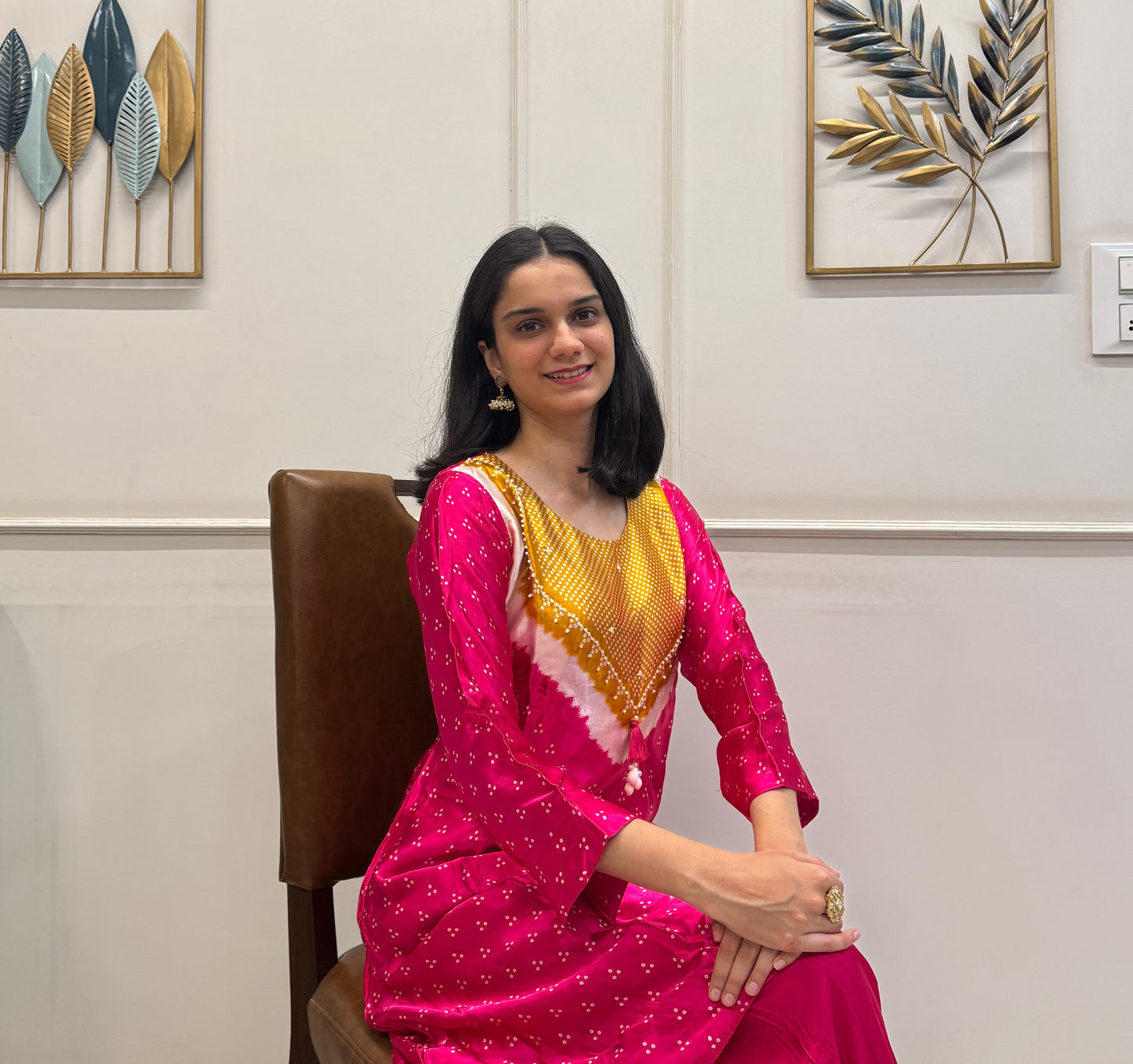 Soft Gaji Silk In Bandhani Prints With Minimal Detailing.